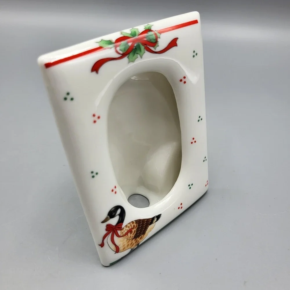 Holiday Ceramic Picture Frame Small Christmas Goose Holly White 4x3